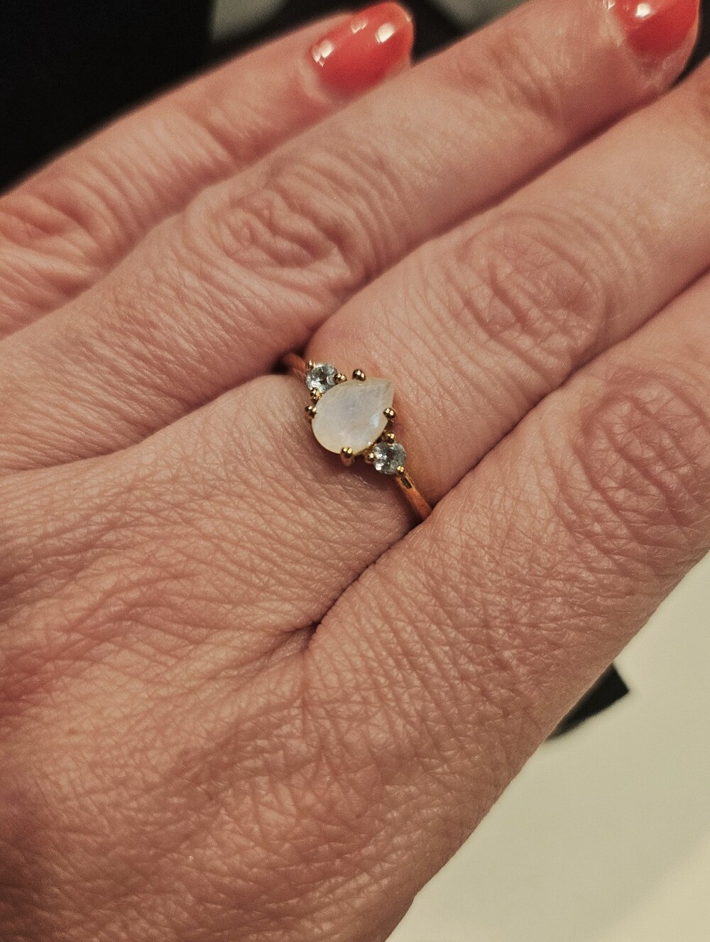 Moonstone, Topaz Teardrop Ring, Yellow Gold Vermeil